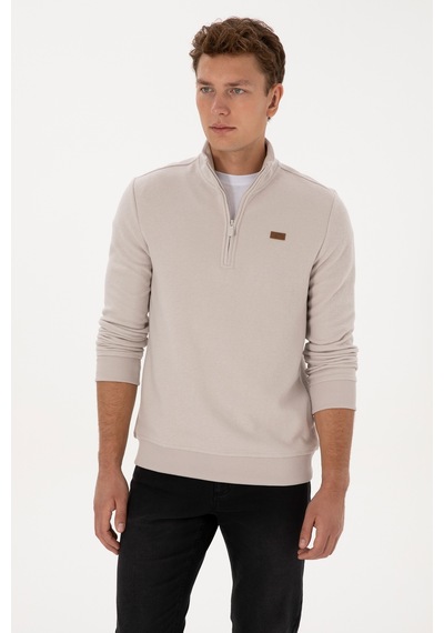 U.S. Polo Assn. Erkek Regular Fit Yarım Fermuarlı Taş Basic Sweatshirt 50313802-VR049