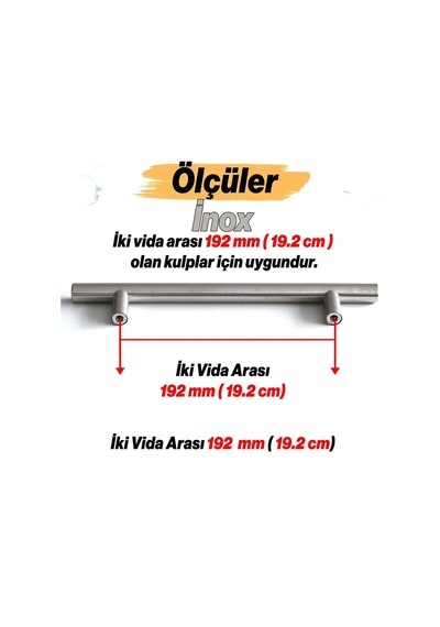 Lexroo 10 Adet Pürüzsüz İnox Metal Kulp 192 Mm Mobilya Mutfak Çekmece Dolap Dolabı Kulbu Kulpu Çok Renkli