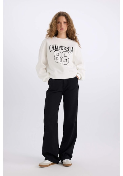 DeFacto Loose Fit Bisiklet Yaka Baskılı Kalın Kumaş Sweatshirt E3388AXNSWT32