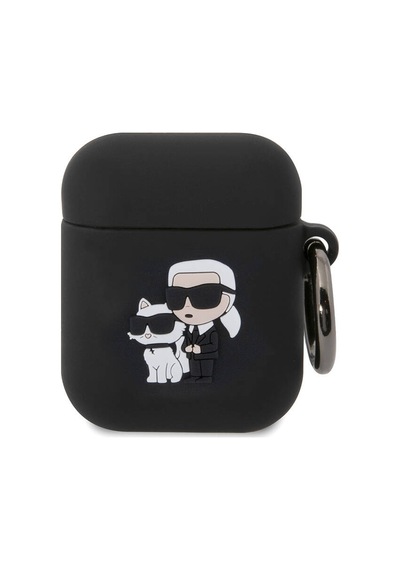 Apple Uyumlu AirPods Kılıf Karl Lagerfeld  Lisanslı Karl&choupette 3d Silikon Siyah