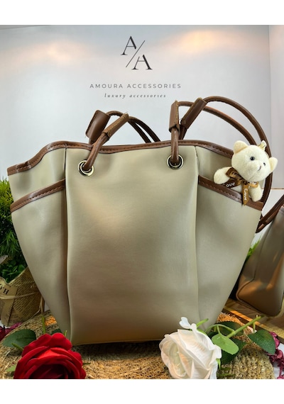Amoura Moura Accessories Lüks Tasarım Bayan Omuz Ve Kol Çantası Krem/kahverengi
