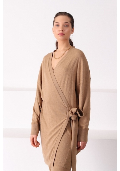 Ferraro Camel Paçası Lastikli Kaşmirli Kadın Triko Pantolon Camel