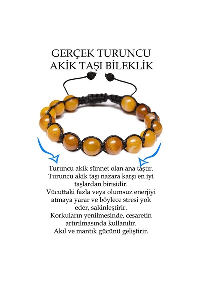 Sertifikalı Damarlı Açık Turuncu Akik Taşı Bileklik - Makrome Çok Renkli