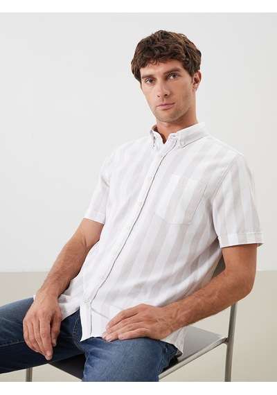 Lcwaıkıkı Classic Bej Regular Fit Armürlü Cepli Erkek Gömlek