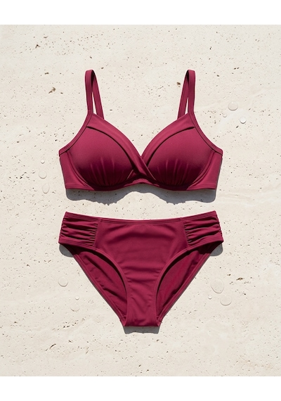Büyük Beden Kaplı Toparlayıcısiyah Bikini Takım Bordo