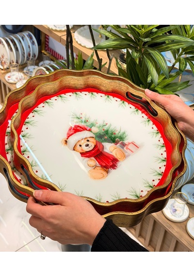 2li Teddy Red Papatya Lüks Tepsi-5501