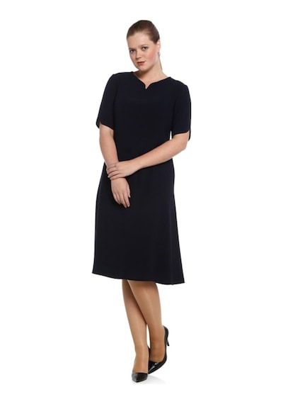 Nidya Moda Büyük Beden Davet Elbise Ayraç Yaka-4067L Lacivert