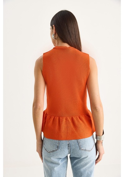 Shade Kadın Bisiklet Yaka Peplum Triko Top 20251019 - Turuncu Shade Kadın Bisiklet Yaka Peplum Triko Top 20251019 - Turuncu