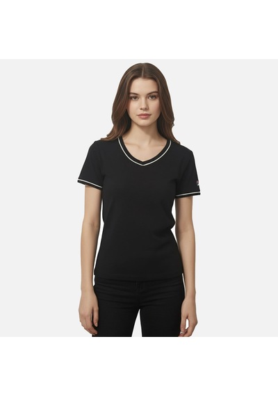 Siyah Fila Kadın Günlük T-shirt Portello Slim V-neck T-shirt Faw1166.80010 siyah