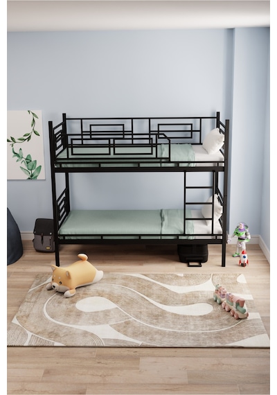 Moblay Defne Genç Çocuk Yatak Odası Metal Ranza Ve Karyola 90x200 Siyah 90 x 200