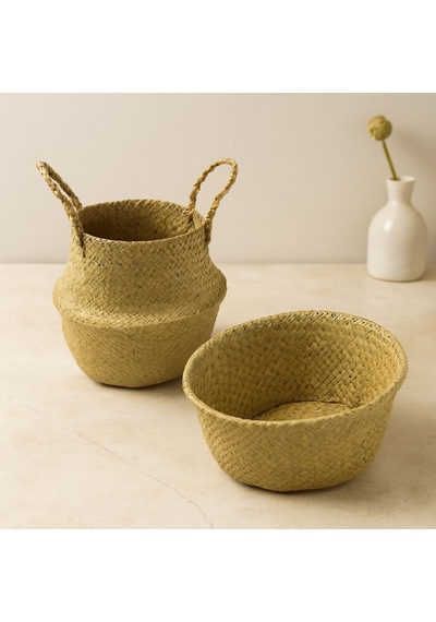 Hasır Organizer Sepet 2in1 Kulplu/kulpsuz 33x25x15-30 Cm Çok Renkli