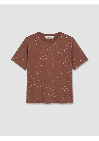 Lcw Dream Kahverengi Bisiklet Yaka Desenli Kadın Pijama Üstü