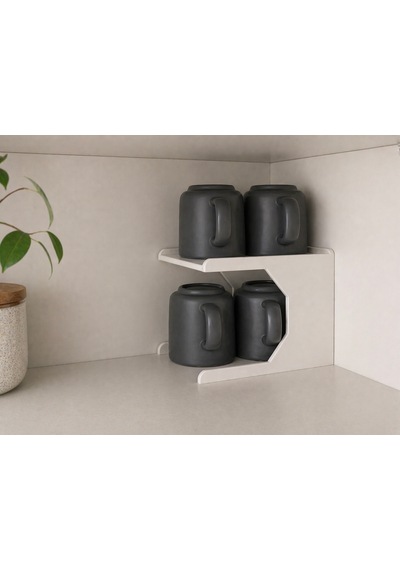 Mutfak Dolap İçi Kupa Organizer Rafı 2 Katlı Bardak Düzenleyici Stand 12x21x13 Cm beyaz