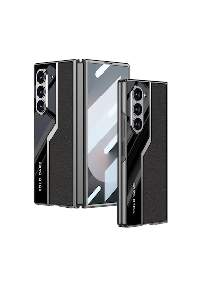 Samsung Uyumlu Galaxy Z Fold 6 Kılıf Ultra İnce Kamera Korumalı Pc + Deri Arka Yüzey Zore Kıpta Poligan Kapak Çok Renkli