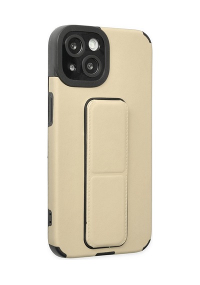 Apple iPhone Uyumlu 14 Plus  - Kılıf Mega Standlı Silikon  - Gold