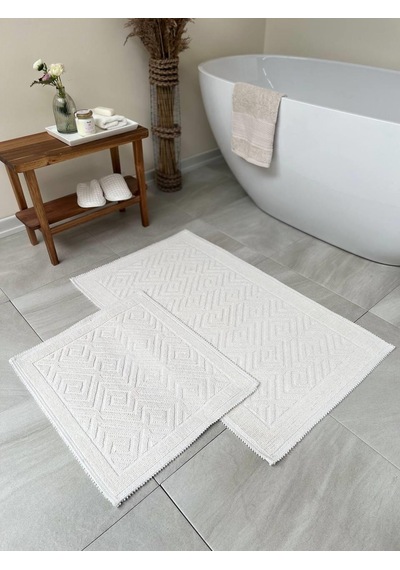 Labirent Doğal Pamuklu 2'li Banyo Paspas Seti 60x100+50x60 Cm - Ekru