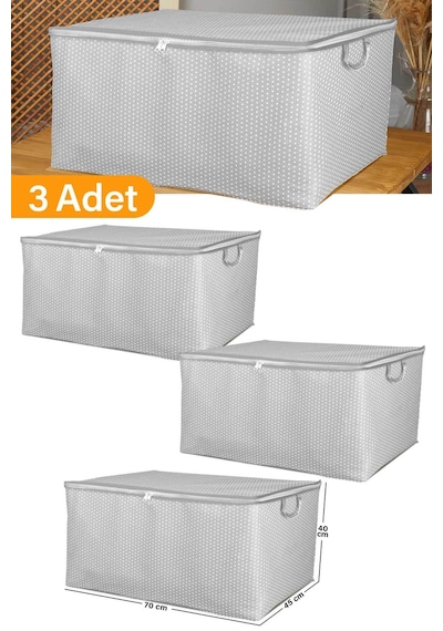 Serstil 3 Adet - Maxi Boy Gri Benekli Yastık / Battaniye Hurcu - 70x45x40 Cm Beyaz