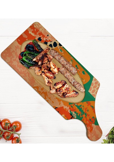 Bk Gift Modern Art Tasarımlı Dikdörtgen Şeklinde Doğal Ahşap Servis Ve Sunum Tabağı Model 1