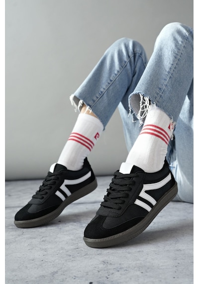 Muggo Garcia Garantili Unisex Ortopedik Günlük Bağcıklı Yürüyüş Koşu Sneaker Spor Ayakkabı Siyah