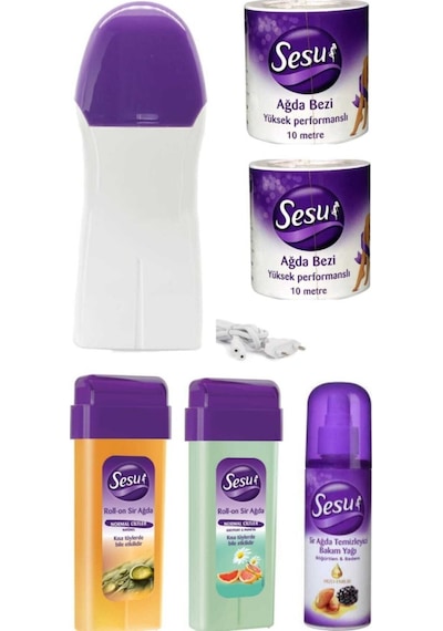 Kartuş Ağda Makinesi + Sesu Roll-on Ağda 2'li + Ağda Bezi 10 M 2'li + Temizleme Yağı 150 ML