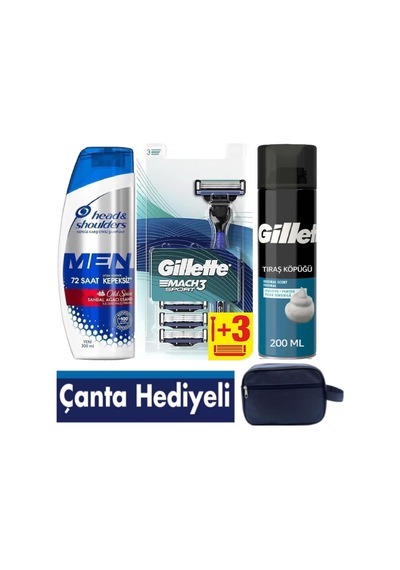Mach3 Sport 1 Makine+ 3 Yedek Tıraş Bıçağı+200 Ml Hassas Köpük +300 Ml Şampuan +çanta