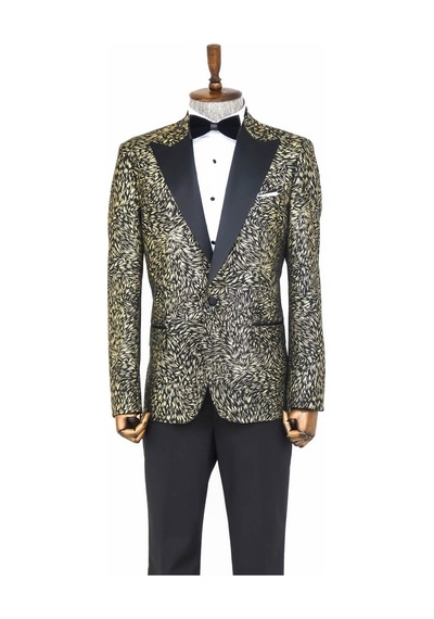 Wessi Tüy Desenli Slim Fit Erkek Smokin Ceket - Siyah