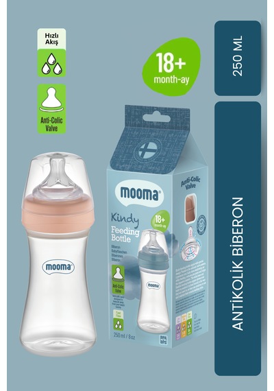 Mooma Kindy Antikolik Pp Biberon 250 Ml 18 Ay Hızlı Akış - Old Rose