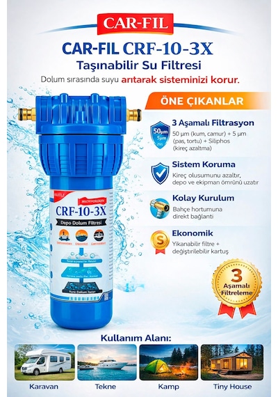 Car-fil Karavan & Tekne Tipi Çok Fonksiyonlu Tortu Ve Kireç Önleyici Depo Dolum Filtresi
