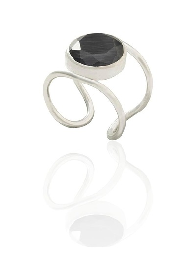 Kadir Jewellery 925 Ayar Gümüş Kaplama Zirkon Taşlı Kadın Minimal Yüzük Siyah