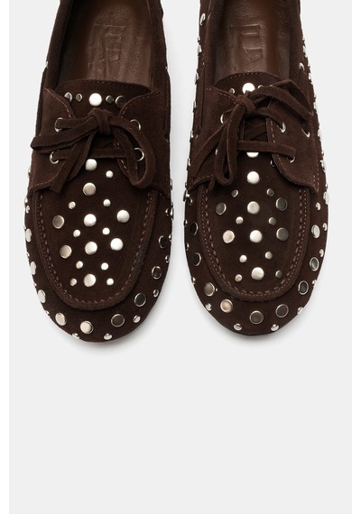 Luvi Shoes Hyde Kahverengi Süet Hakiki Deri Troklu Bağcıklı Kadın Loafer Ayakkabı