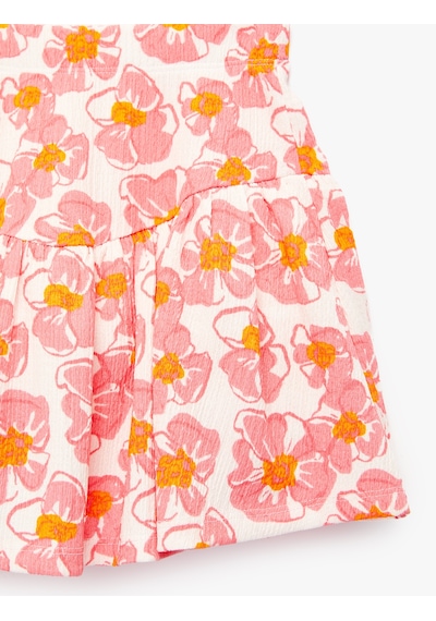 Koton Beli Lastikli Çiçek Desenli Mini Şort Etek Beyaz Desenli 6skg40060ak Beyaz
