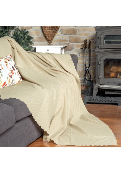 Mikrofiber Şönil Fitilli Minimalist Koltuk Örtüsü - 175x215 Cm, Çift Taraflı, Kaymaz, Terletmez Camel Camel