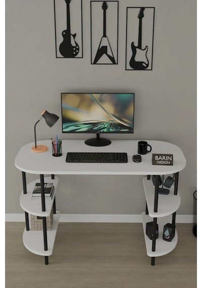 120 Cm Çalışma Masası Bilgisayar Masası 2 Raflı Kitaplık Ofis Ders Masası Ahşap Metal Ayaklı Beyaz 120 Cm Çalışma Masası Bilgisayar Masası 2 Raflı Kitaplık Ofis Ders Masası Ahşap Metal Ayaklı Beyaz