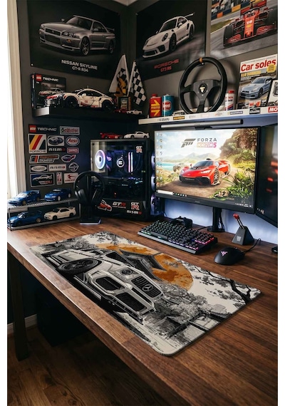 Mercedes G63 Japon Tapınağı 40x90 Cm Oyuncu Mousepad Kaymaz Taban Büyük Boy Siyah