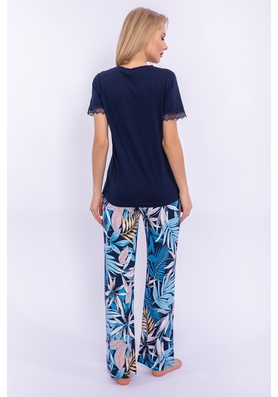 Pierre Cardin Yaprak Desenli Lacivert Kadın Homewear 5274-29366 Lacivert