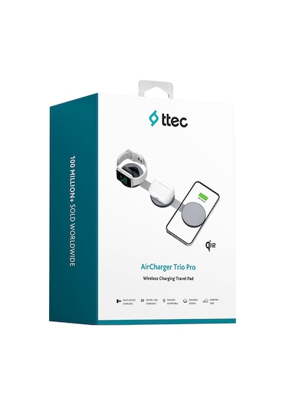 Ttec AirCharger Trio Pro Qi2 MagSafe 15 W iPhone - Android 3’ü 1 Arada Katlanabilir Kablosuz Hızlı Şarj Pedi