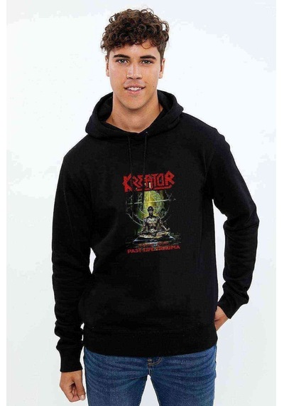 Kreator Past Life Trauma Baskılı Siyah Erkek Kapşonlu Sweatshirt