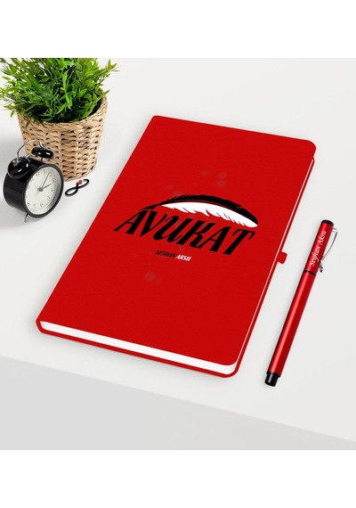 Kişiye Özel Avukat Temalı Kırmızı Defter Kalem Seti - 7