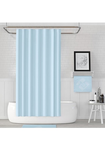 Mavi Polyester Kumaş Banyo Perdesi Yerli Üretim Duş Perdesi Plas Çok Renkli
