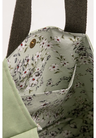 Fabric Craft Bag Omuz Çantası Kadın Duck Kumaş Desenli Büyük Boy Günlük Çanta Fıstık Yeşili