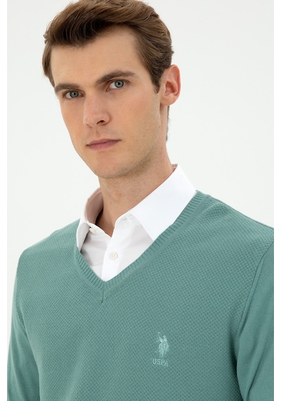 U.S. Polo Assn. Erkek Slim Fit V Yaka Mint Basic Kazak 50288886-VR090