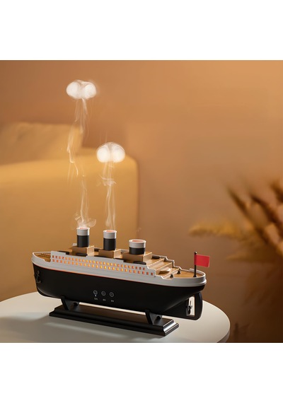 Gemi Tasarımlı Hava Nemlendirici Aroma Difüzör 7 Renk Led Işıklı Buharlı Aromaterapi Gece Lambası