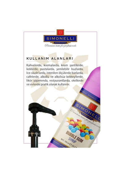 Simoenlli Kahve Şurubu Bubble Gum Aromalı 700 ML + Pompa Simonelli