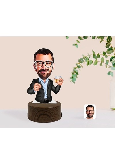 Kişiye Özel Erkek Karikatürlü Dekoratif 3D Biblo Led Işıklı Gece (481496212)