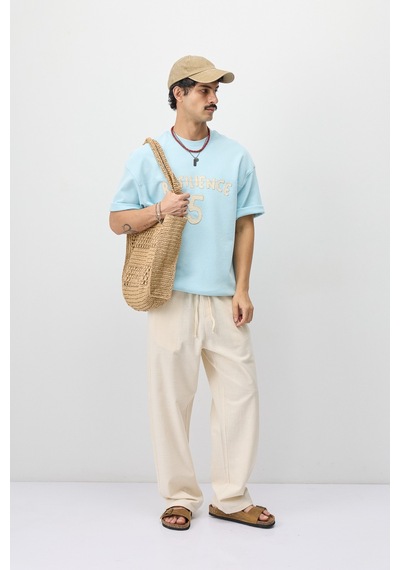 Vamos Oversize Baskılı Tişört V70-188 Bebe Mavi