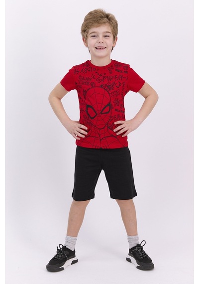 Spiderman Lisanslı Kırmızı Erkek Çocuk Bermuda Takım