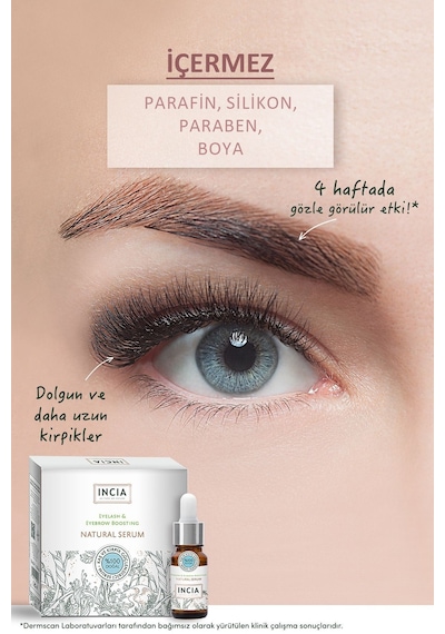 INCIA %100 Doğal Kaş ve Kirpik Serum Bitkisel Yoğunlaştırıcı Yoğun Bakım Yağı Vegan 10 ML