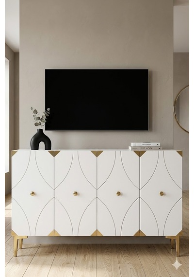 Ka1297bg Alfa Konsol Ve Tv Sehpası Beyaz-gold 120cm