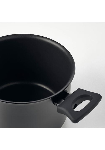 Süzgeç Kapaklı Tencere 3 Litre Meridyendukkan Siyah Renk Alüminyum Teflon