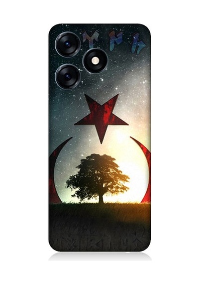 Tecno Spark 10 Uyumlu Göktürkçe Türk Ve Ağaç Bayrak Desenli Silikon Kılıf